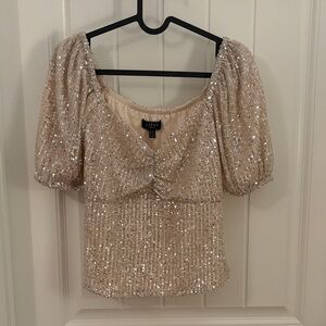 Brand New Lipsy Glittering Gold Puff Sleeve Blouse